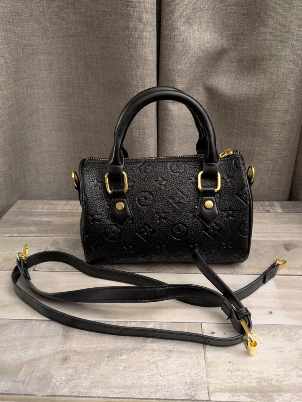 Black & Gold Small Monogram Satchel